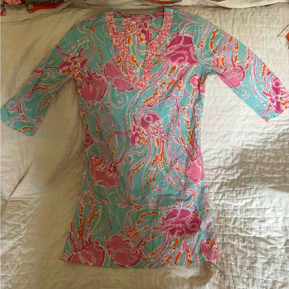 LILLY PULITZER Jellies Be Jammin Jellyfish Beaded Tunic Medium